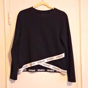 Black cropped sweater criss cross top